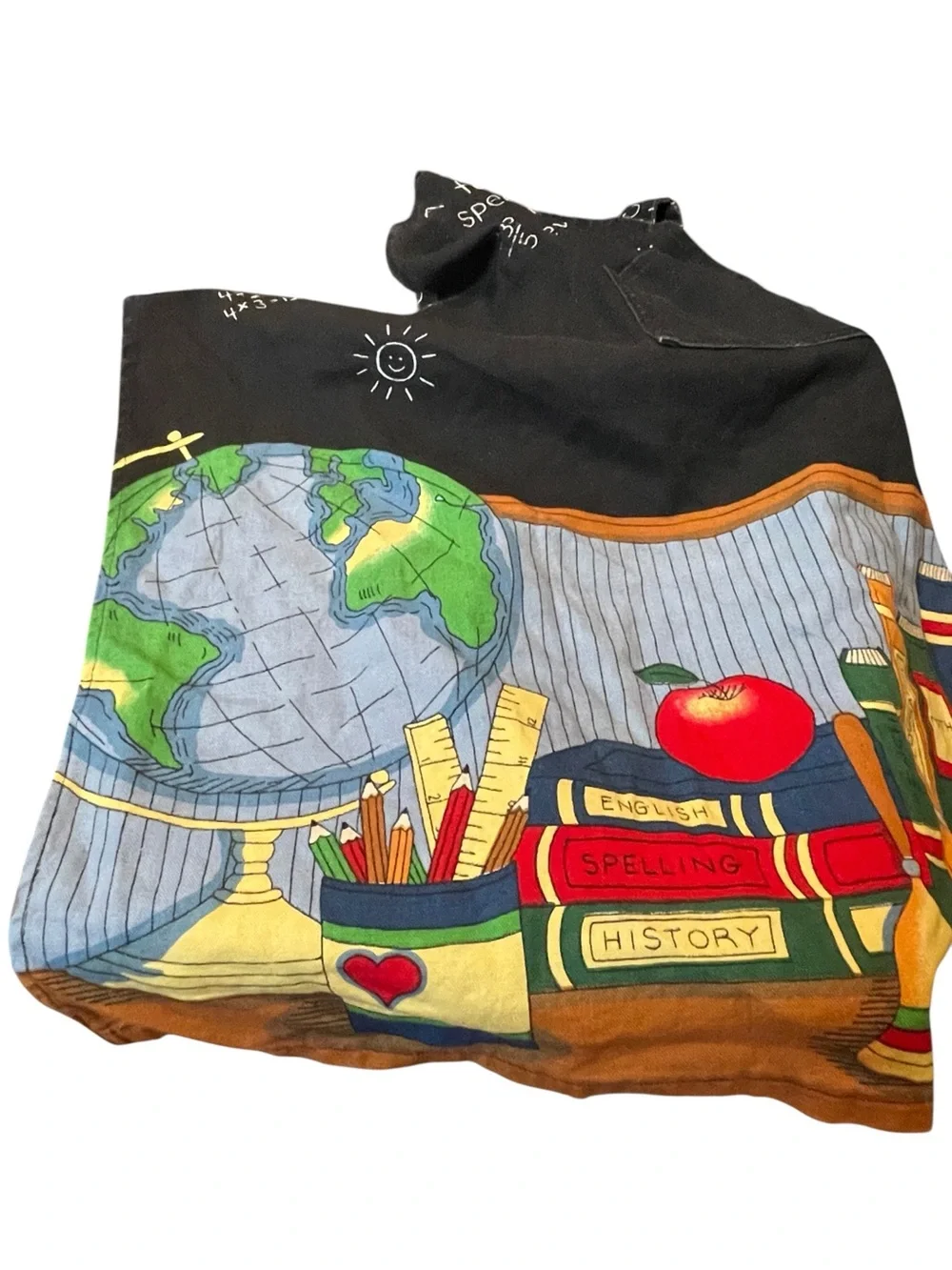 Vintage Teacher Apron Books Apple Print Front Pocket Adjustable